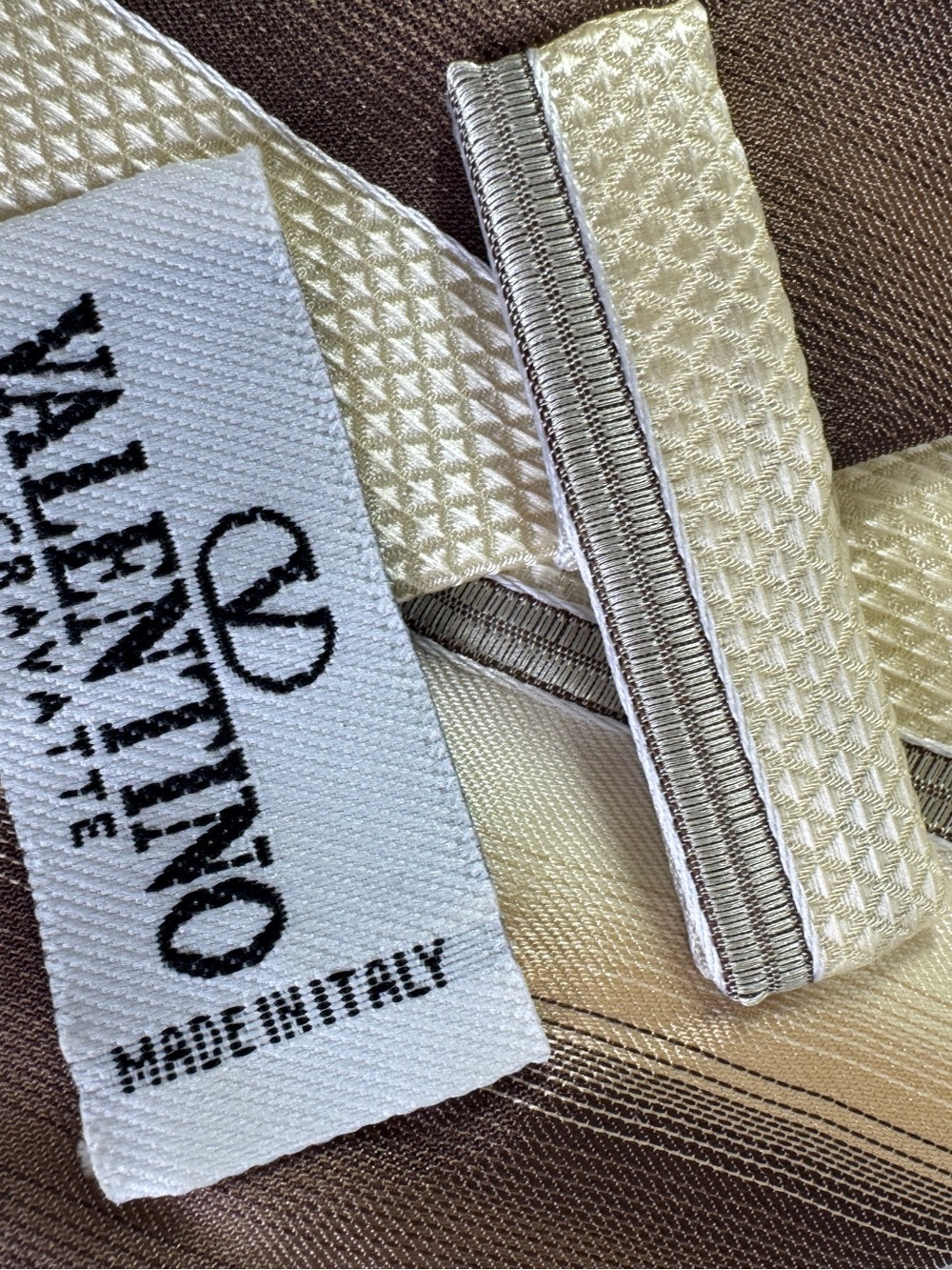 Valentino Cravatte Striped Brown Gold Silk Tie Luxury Designer Classic Wedding - Picture 9 of 13